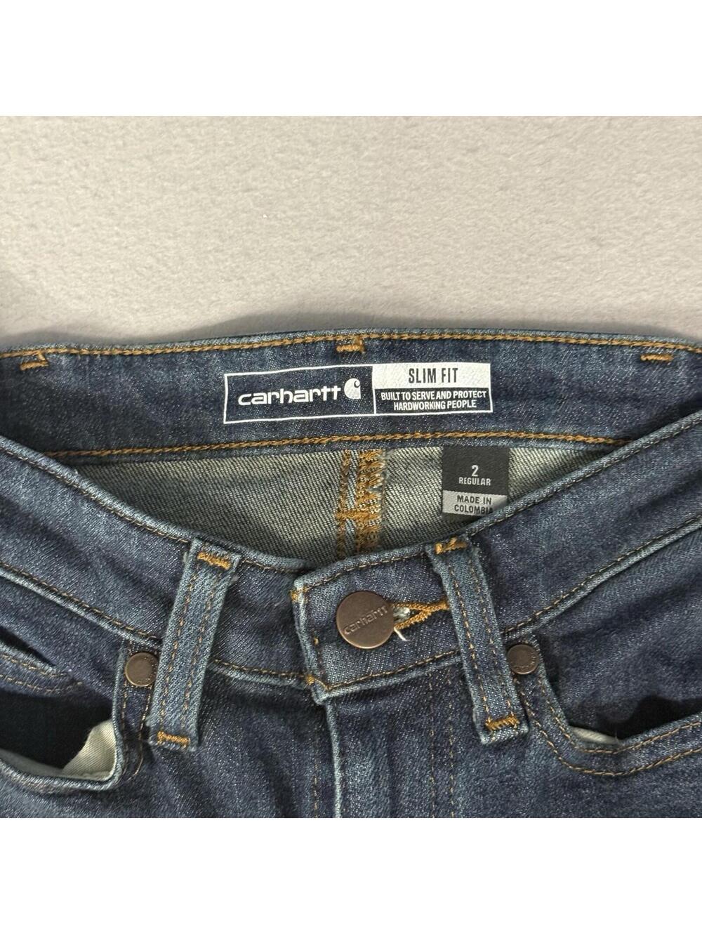 Carhartt Jeans Womens Size 2 Regular Slim Fit Dark Wash Stretch Blue Denim - Picture 5 of 14